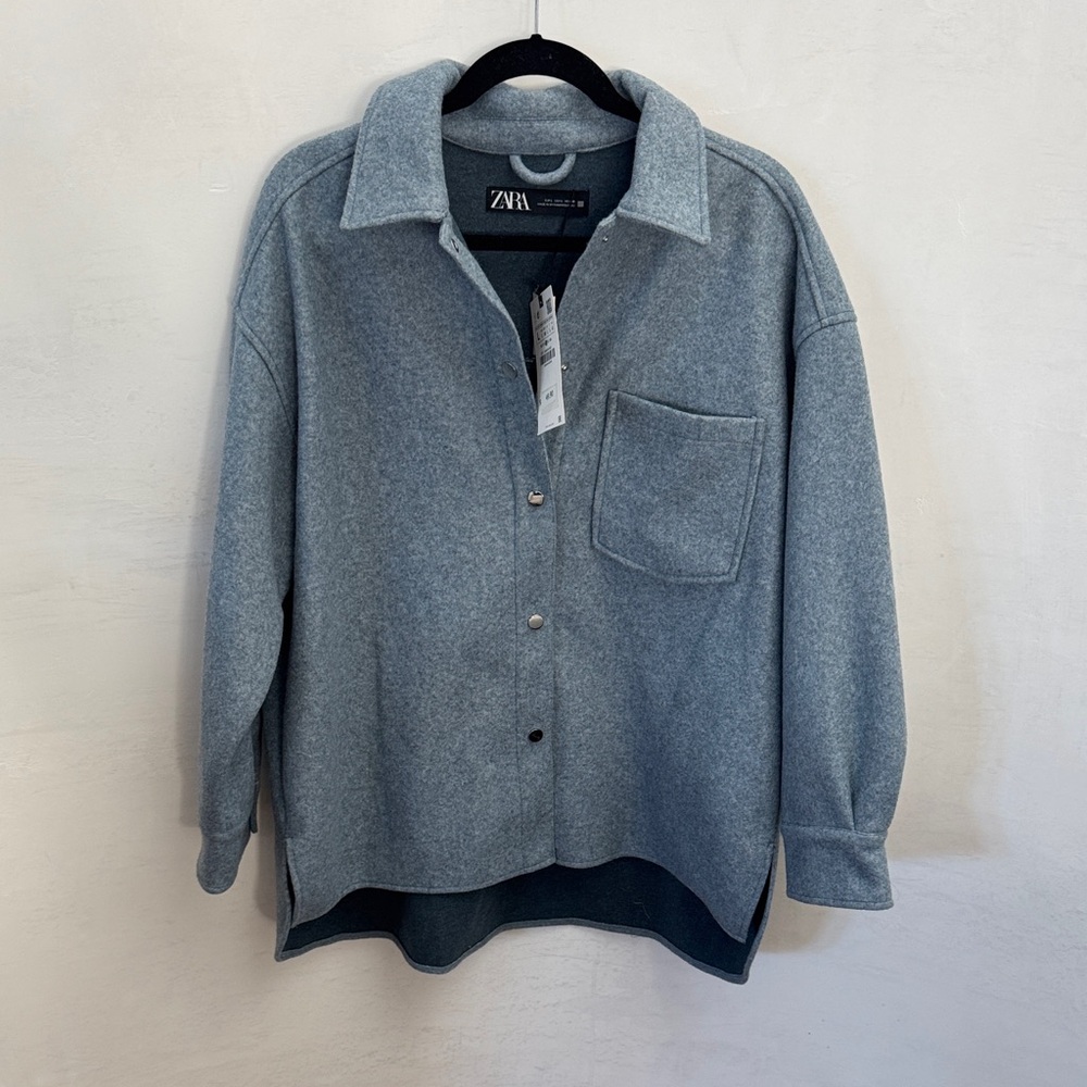 Zara Light Gray Snap-Front Shacket - image 1